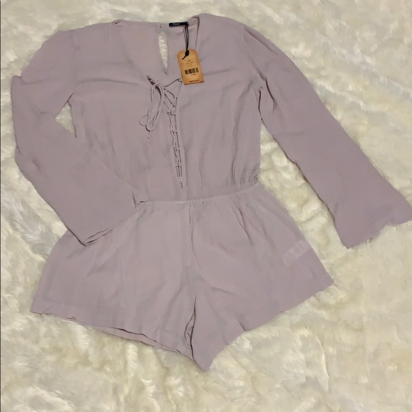 Silver Jeans Pants - Romper-Long Sleeve Lace Up Front